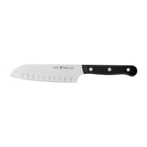 HENCKELS Solution razor-sharp hollow-edge Santoku knife close-up for precise slicing