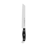 Henckels Statement 8-inch bread knife blade slicing crust with precision.