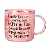 Hendson pink marble mug with gold lip welcomes a new sister-in-law.