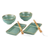 HENXFEN LEAD sushi plates with a 7-inch rectangle shape and reactive green glaze for stylish entertaining.