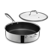 HexClad Hybrid Deep Sauté Pan overview with laser-etched surface for easier searing.