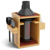 HEXNUB aeropress stand in bamboo showcases compact organization for coffee gear