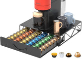 HFHOME coffee pod drawer top view shows organized Vertuoline capsules for easy morning choices.