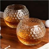 HiBathti Valentines golf glass with ball design, front view, enhances whiskey sipping with golf-inspired style.