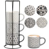Hiceeden four ceramic mugs on a stand, perfect for organized counter display.