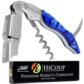 HiCoup Sapphire wine opener with ergonomic wooden handle for comfortable grip