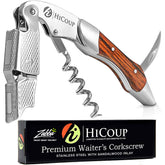 HiCoup Wine Opener with ergonomic wooden handle for comfortable cork removal.