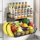 HIPLIYS magnetic shelf on fridge with wood lid provides sturdy storage on metal surfaces.
