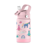 Hippypotamus Kids Water Bottle pink unicorn close-up, durable design for everyday adventures.