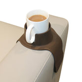 Hit Products CouchCoaster armrest mocha brown prevents spills and keeps drinks within reach.