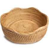 HITOMEN round honey brown bread basket with woven texture for kitchen storage.