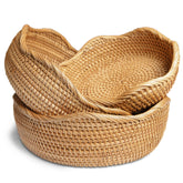 Hitomen honey brown round basket close-up reveals durable woven texture for storage