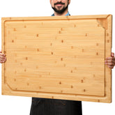 HIWARE 36x24 bamboo cutting board, top view, provides expansive prep space for meals