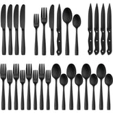 Hiware matte black silverware set with four dinner forks for everyday family meals.