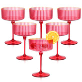 HKSZEH red ribbed martini glasses with 10 oz capacity for elegant cocktails.