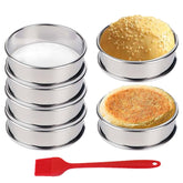 HLMOptimo crumpet rings 4-inch, set of 6, versatile baking molds for tarts and muffins.