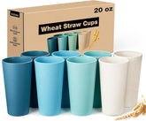 Hlukana wheat straw cups 8-pack 20oz for durable, kid-friendly hydration at home.