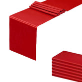 HMQIANG red satin table runner with scalloped edges for elegant event décor.