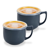 Hoilse 32oz gray ceramic soup bowl with handle for easy serving.