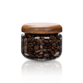 HolaJia glass storage jar with wooden lid keeps coffee fresh.
