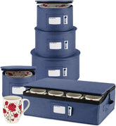 HOLDN’ STORAGE denim blue china storage with hard shell protects dishes during moves