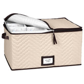 HoldnStorage wine glass storage box with dividers keeps stemware organized.