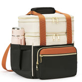 Holuxer insulated lunch bag with front pocket and leather-oxford detail for stylish daily use.