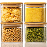HomArtist 21oz square glass jar with bamboo lid for airtight pantry storage
