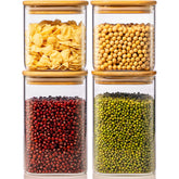 HomArtist 42oz square glass jar with bamboo lid for easy cereal visibility