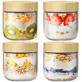 HomArtist 4 pack overnight oats jars with bamboo lids for easy meal prep