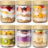 HomArtist 6-pack overnight oats containers with bamboo lids for easy meal prep