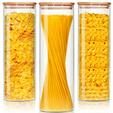 HomArtist glass jar 79oz tall with lid, ideal for storing pasta and pantry staples.