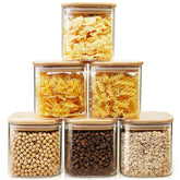 HomArtist square glass jar with bamboo lid showcasing 27oz capacity for pantry storage