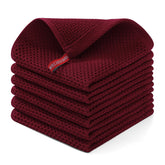Homaxy burgundy 100% cotton waffle dishcloth close-up for soft scrubbing and gentle cookware care.