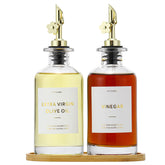 HOMCDALY olive oil dispenser bottles in a 2-pack for organized cooking on the counter