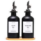 HOMCDALY olive oil dispenser set 2-pack on kitchen counter for easy oil control.