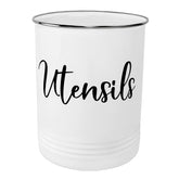 Home Acre Designs vintage utensil holder with stainless rim keeps counters tidy and organized