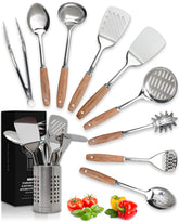 Home Hero stainless steel utensils set with wood handle, durable and nonstick-friendly.