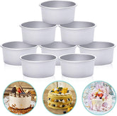 HomeMall 4-Inch aluminum round cake pan set ready for mini layer cakes.
