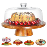Homeries acacia wood cake stand with dome keeps treats fresh