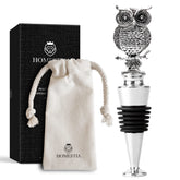 Homestia owl wine stopper close-up shows handmade craft and airtight seal.