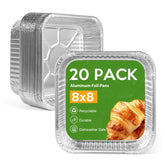 Homewarm 8x8 foil pans pack, stackable for meal prep and easy transport.
