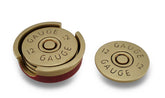 HomeWetBar shotgun shell coaster set, red and gold, non-slip feet protect tabletops.