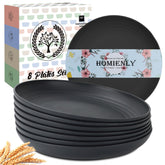 Homienly Deep Dinner Plates set of 8 in black 9 inch, durable and microwave safe for family meals