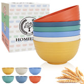 Homienly Wheat Straw Cereal Bowls 6pc set stacked for space-saving storage