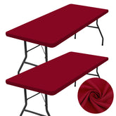 Homing rectangle tablecloth in wine red on a 6ft folding table offers a polished look