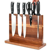 HOMIQUEEN double-sided magnetic knife block securing blades on both sides for quick access.