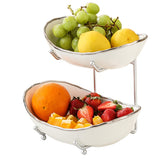 HOMKULA two-tier ceramic fruit bowl on countertop, space-saving display for fresh fruit