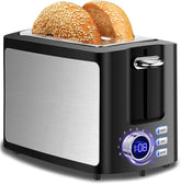 Hommater Toaster 2-Slice Wide Slot front view showing spacious slots for bread and bagels