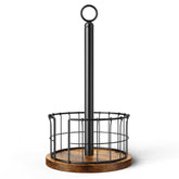 Homode paper towel holder stand with wooden base provides stable counter storage.